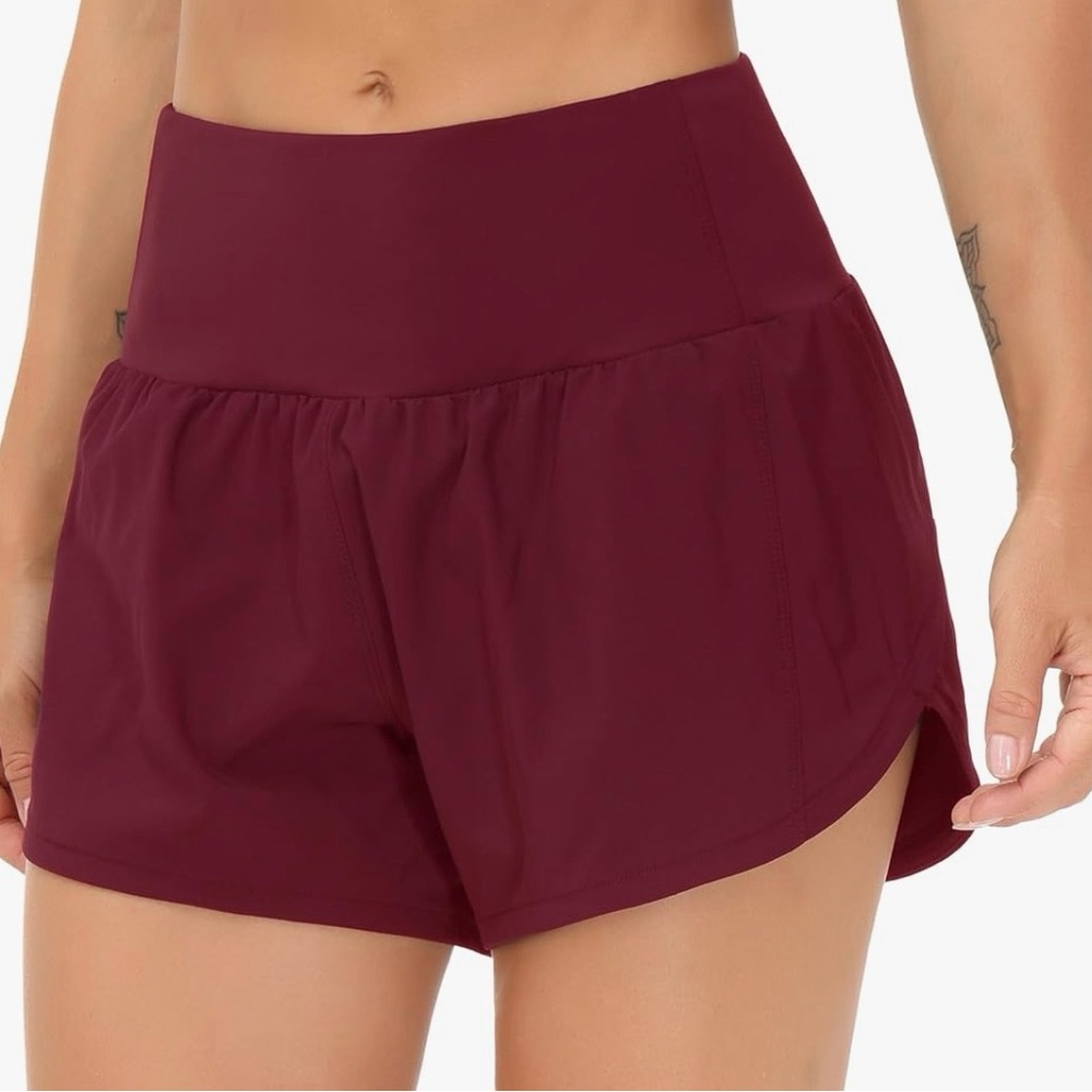 Women's Athletic High-Waisted Shorts - Maroon